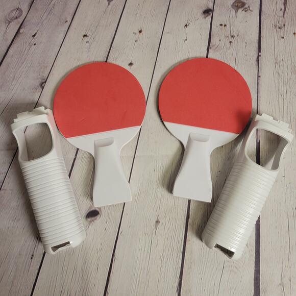 Wii Nintendo Ping Pong Table Tennis Paddles with Control Holders Black and Red - Picture 1 of 2